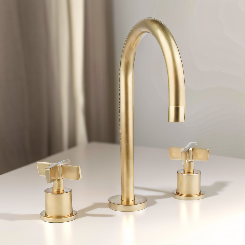 American Bathroom Classic Cross Double Handle Basin Brass Bend Pipe Faucet Pvd Brushed Chrome Gold Black