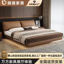 头层牛皮悬浮床意式极简主卧双人床大象耳哚真皮床奶油风悬浮设计