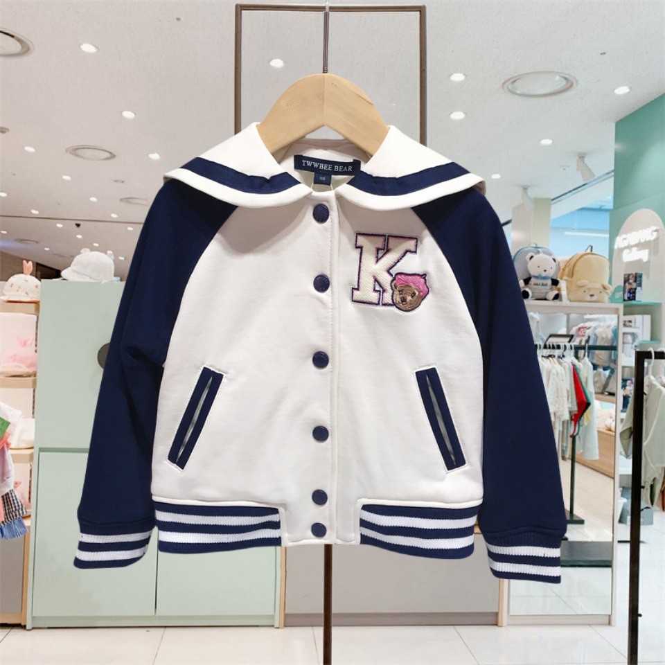 小熊童装春款 女童海军领棒球服外套 TTJP241251A-00支持一件代发