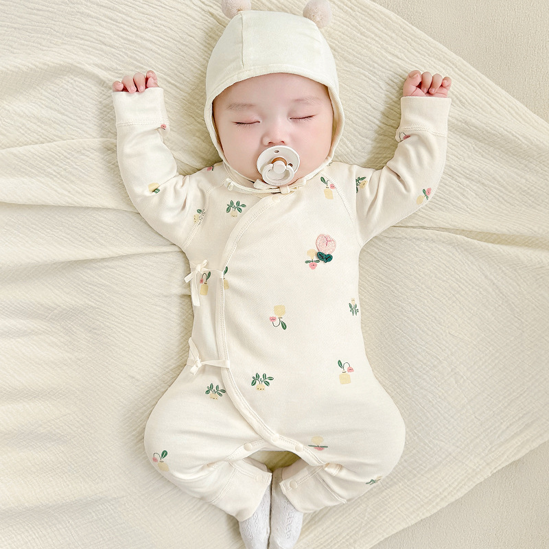 Newborn Jumpsuit Spring and Autumn Pure Cotton Boneless Harper Newborn Baby Autumn Clothes Winter Pajamas Underwear Climbing Clothes
