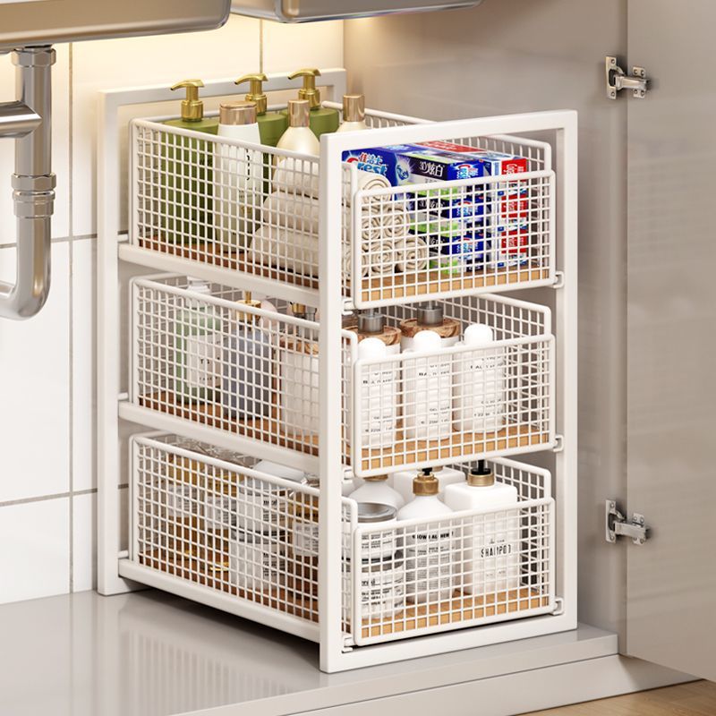 Rack de almacenamiento de fregadero tipo cabina de baño de extracción caja de almacenamiento debajo del gabinete de baño multicapa bastidor de la cesta deslizante debajo del marco estratificado