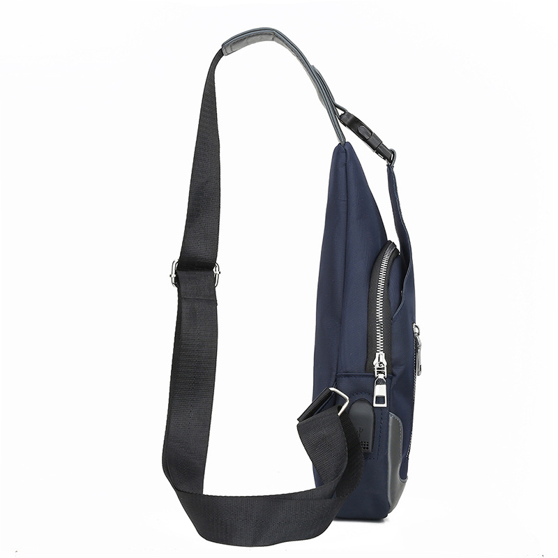 Comercio exterior nuevo bolso de pecho casual de color en contraste para hombres bolso de mensajero recargable USB de tela Oxford resistente al desgaste bolso de hombro al por mayor