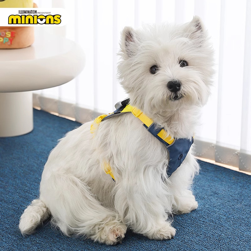 Minions Minions | Stuart tira del pecho y la espalda, perro pequeño y mediano, perro paseando, cadena de perro, correa de perro, correa de perro