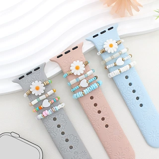 适用苹果表带装饰环 apple watch 手表通用硅胶表带花朵贝壳串珠