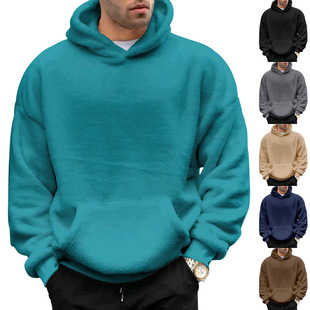 Cross-Border Export 2025 Autumn and Winter New Double-Sided Velvet Youth Hooded Sweatshirt Men's Lamb Wool Winter Pullover Jacket
