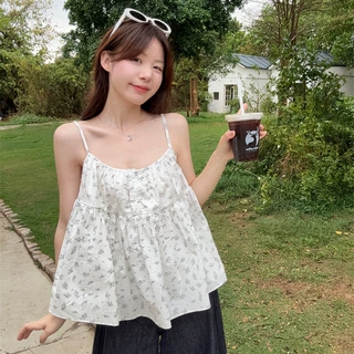 韩系碎花吊带背心女 夏季宽松娃娃款外穿无袖上衣