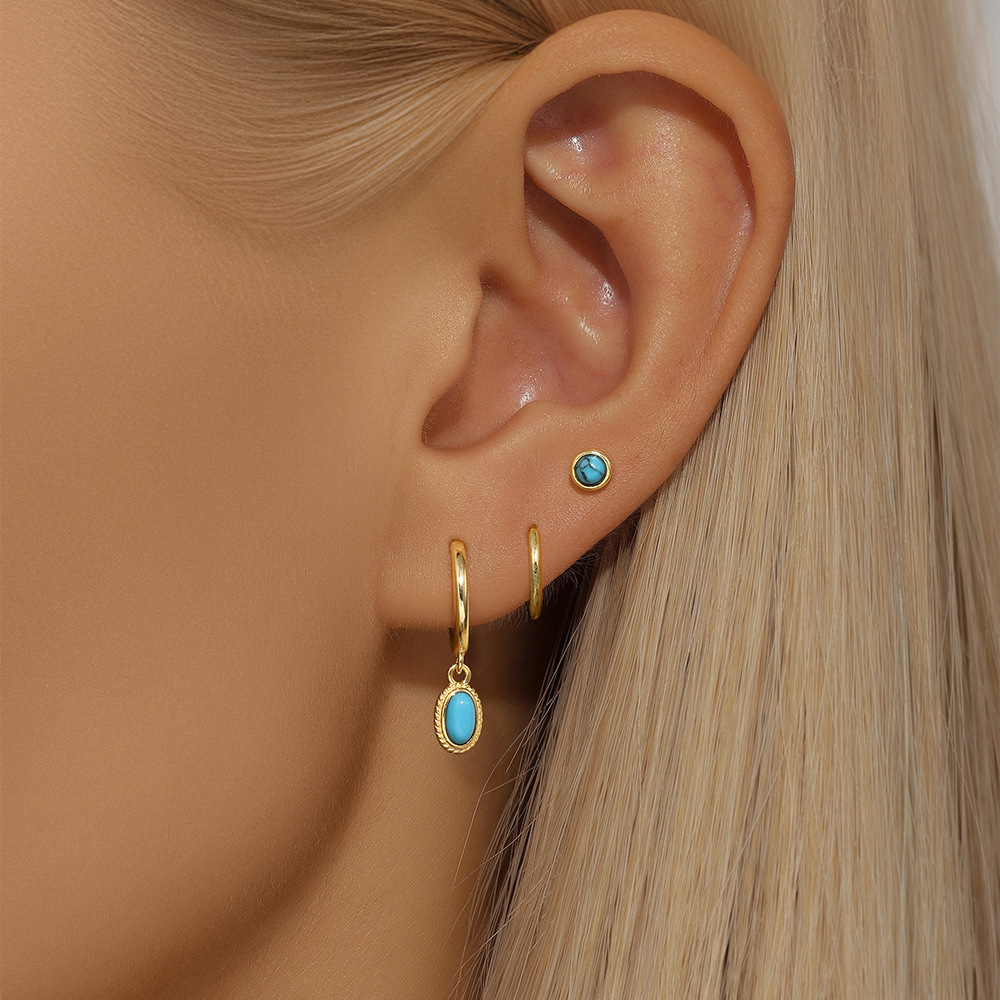 20g Weight 925 Sterling Silver Ear Needle Material December Birthstone Turquoise, Zircon Inlay Material Drop Earrings, Earrings, Ear Studs Classification 1 Set Quantity Holiday, Daily Occasion 925 Sterling Silver Material Geometric Pattern Women's Gender Inlay Design Simple Style Style 1 Set 925 Sterling Silver Turquoise Zircon Geometric Drop Earrings Earrings Ear Studs 5