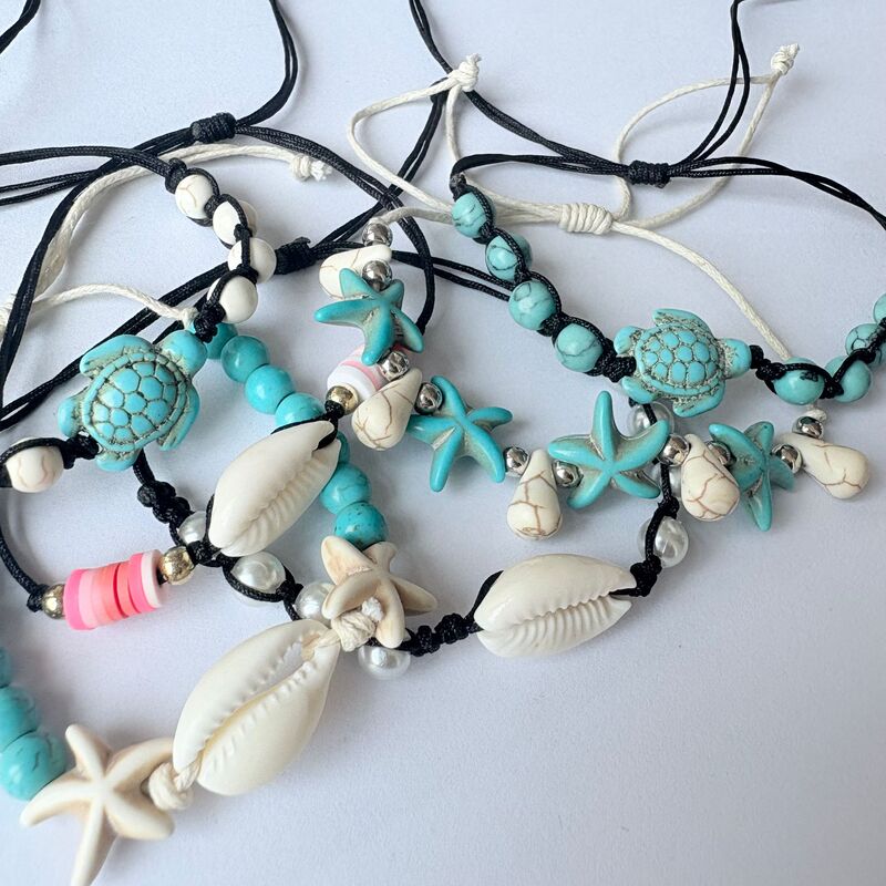 Bohemian Women's Spring and Summer Beach Shells, Starfish, Turtles, Natural Stone Flower Bracelets, Girlfriend Gifts