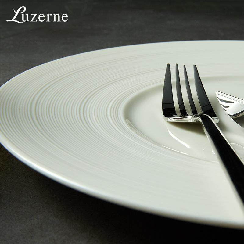 Vajilla occidental de cerámica blanca pura de Manhattan, plato para pasta y carne, taza de espresso y platillo de cerámica transfronteriza Lz.