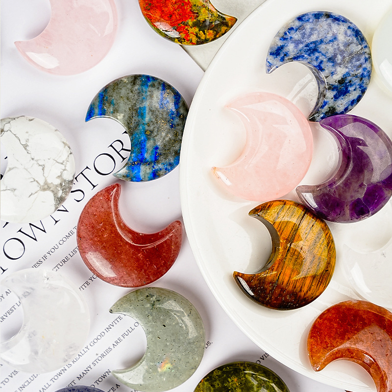 Cross-Border 30mm Small Moon Natural Crystal Agate Stone Star Moon DIY Non-Porous Crescent Jewelry Accessories Decoration