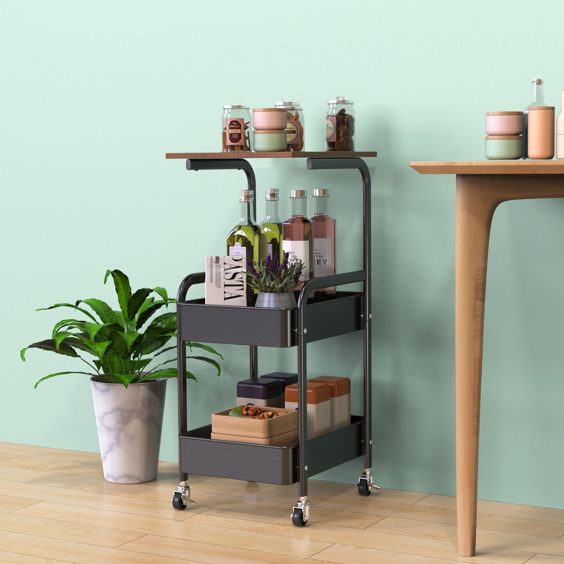 创意客厅院置物架卫浴小推车移动简易厨房整理架子卧室收纳手推车
