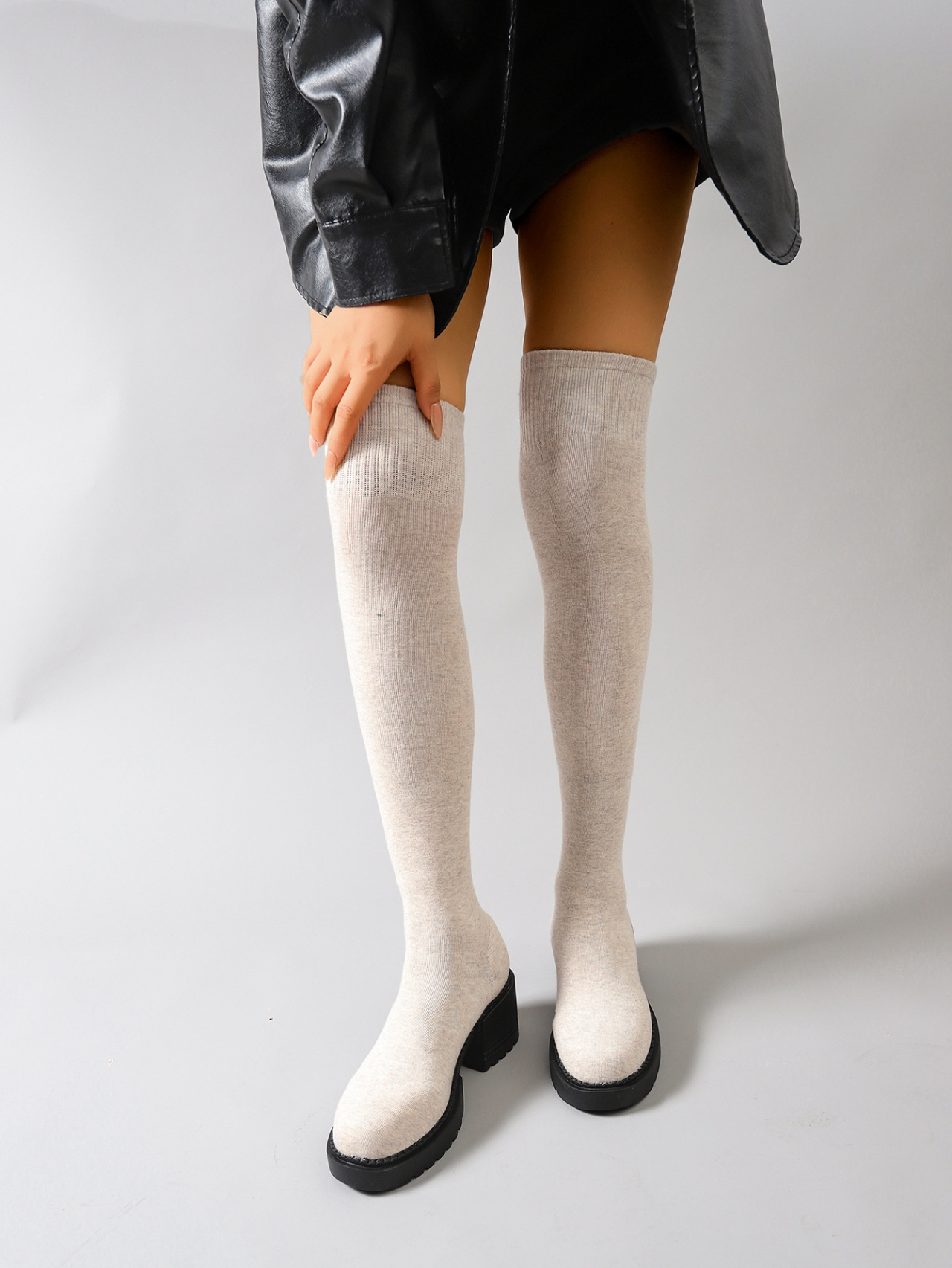 Damen Overknee Cowboystiefel Mit Blockabsatz Und Elastischer Passform_voghion.com