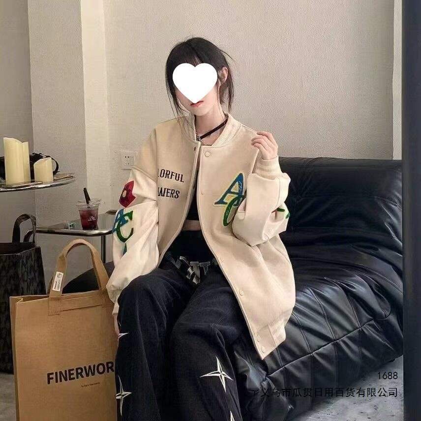 潮牌欧美街头印花飞行员夹克春秋韩版宽松学生oversize棒球服外套