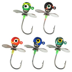Wholesale double-eyed barbed leadhead jigs with spiral propellers, leadhead jigs with colorful cracked spray paint, offshore fishing soft lures, casting lures