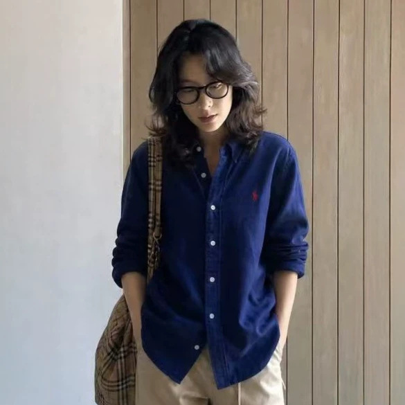 RL拉夫刺绣小马外套夹克男女同款灯芯绒衬衫polo领上衣货高版本