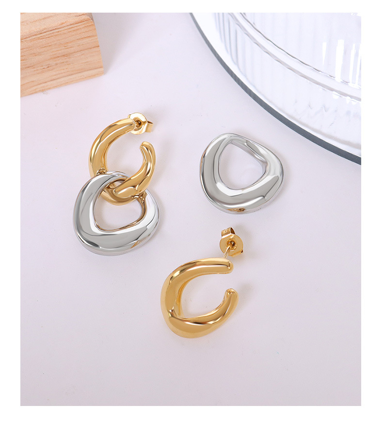 French style ins jewelry C-shaped double ring detachable geometric earrings titanium steel 18k earri