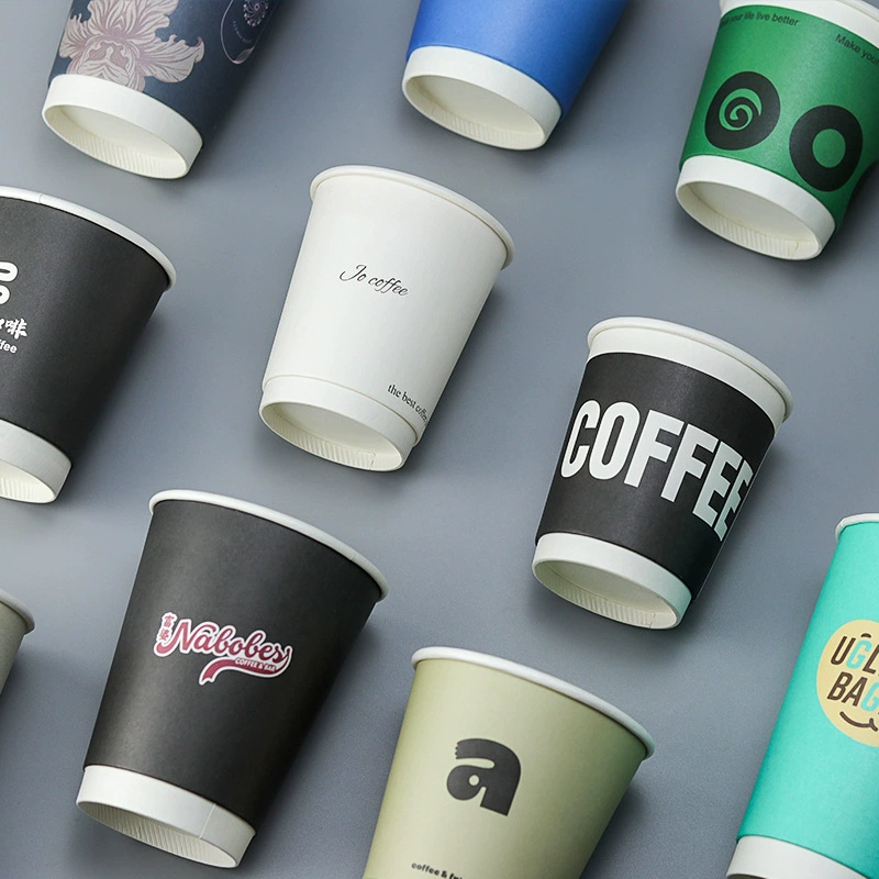 Одноразовый бумажный стакан для молочного чая и кофе с индивидуальным логотипом, утолщенный двухслойный полый стакан для горячих напитков, двухслойный стакан на вынос для коммерческого использования