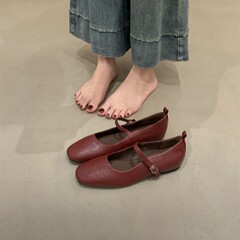 法式晚晚风软皮内增高平底鞋女2025秋季一字带浅口玛丽珍通勤单鞋