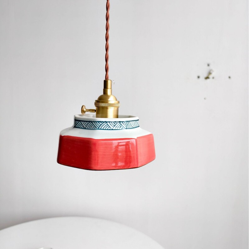 Japanese-Style Ceramic Led Pendant Light for Bedroom Bay Window Dining Room Vintage Ceramic American-Style Balcony Vintage Hallway Mid-Century Pendant Light