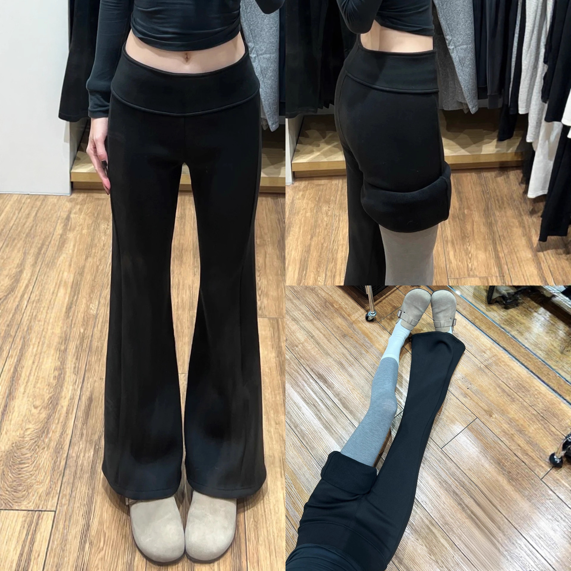 Lambskin Micro-Flared Pants for Women in Autumn and Winter Fleece-Lined High-Waist Draped Outer Leggings for Small People, Yoga Flared Sweatpants