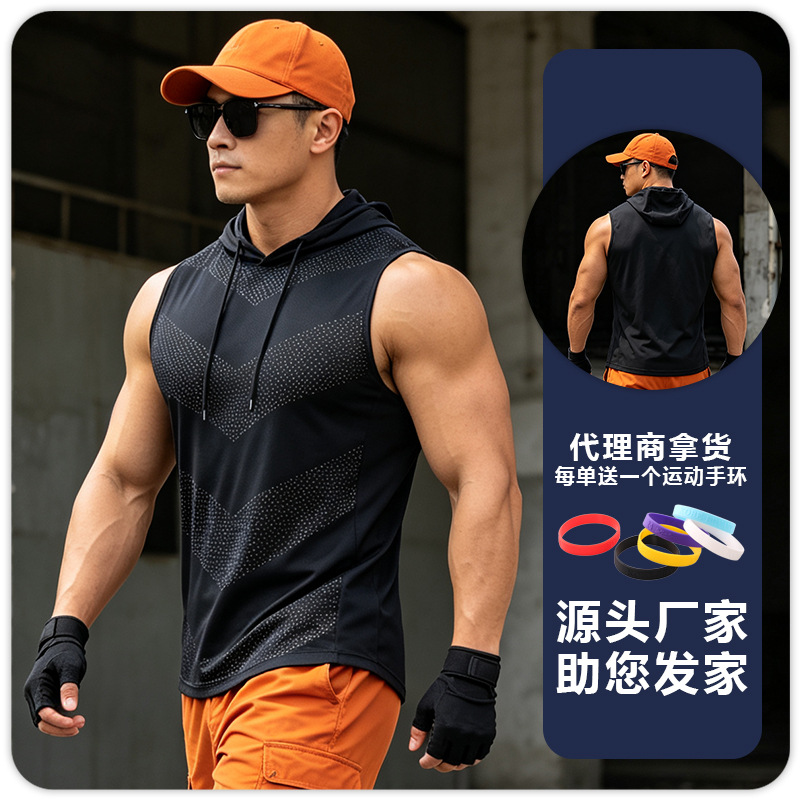 Chaleco deportivo para hombre, chaleco de entrenamiento absorbente de sudor de secado rápido, camiseta sin mangas con capucha de talla grande, camiseta para correr maratón