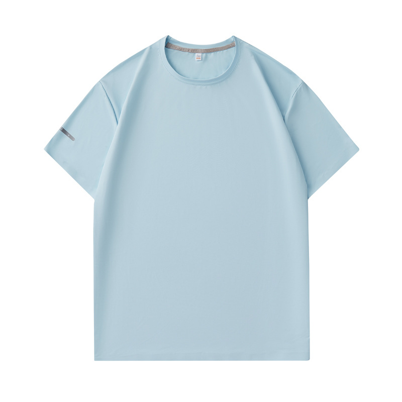 Camiseta de nylon sin marcas de alta gama de secado rápido de cuello redondo ropa de trabajo fresca impresa personalizada ropa de manga corta para hombres de verano