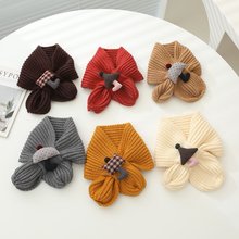 森系小蘑菇儿童针织围巾秋冬户外保暖男女宝宝可爱毛线交叉围巾