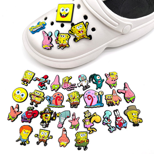SpongeBob SquarePants Series PVC Soft Shoes Flower Shoes Buckle Croc Shoes Decorative Buckle Amazon AliExpress Shoe Accessories