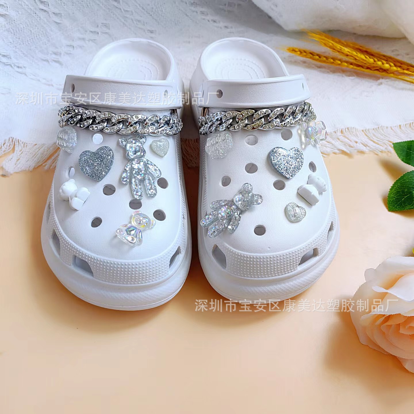 K109-Crystal 더블 베어 세트 실버 체인 (신발 제외)