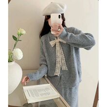 2025秋新款孕妇装韩版慵懒风蝴蝶结气质蕾丝小香风毛衣