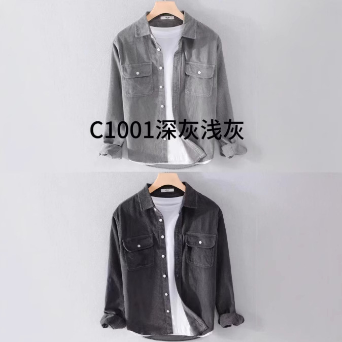 Camisas japonesas de camisa de manga larga de terciopelo para hombres primavera y otoño de color sólido chaqueta de rayas ropa casual para hombres chaqueta de moda