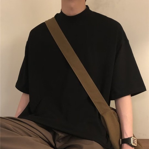 Autumn Style Standard Urban Landscape Five-Button Collar T-Shirt Japanese Youth Fashion Popular Men's INS Fashion Trend Brand Pure Color