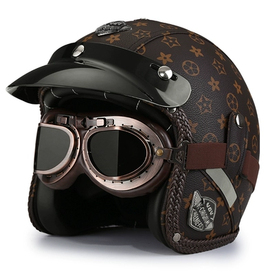 Motosiklet dəbilqələri – and winter pedal 3/4 helmet - m-brown-print-copper-mirror-free-brim-face-towel