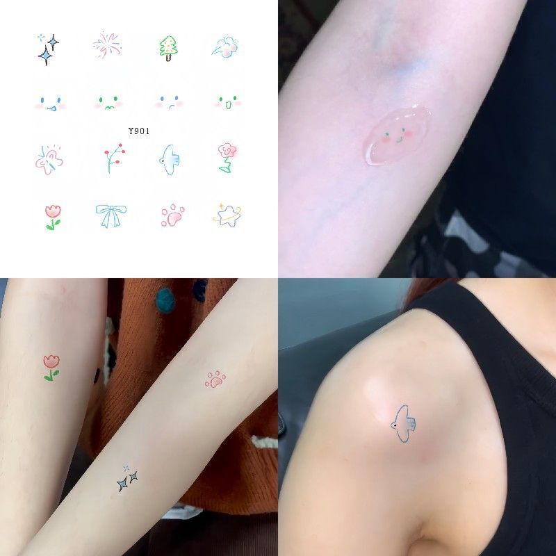 Cartoon Summer Small Figure Dopamine Cute Ins Waterproof Girl Children's Finger Pattern Color Tattoo Lasting