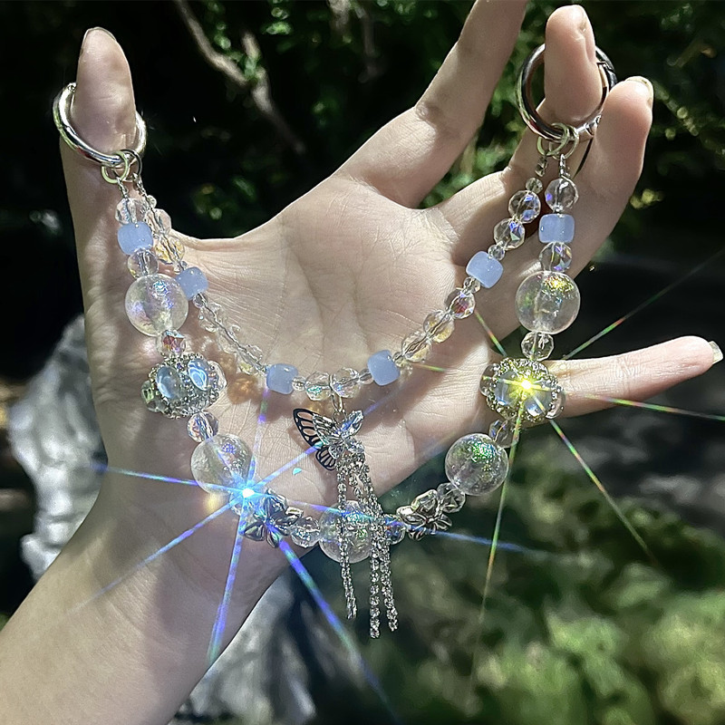 [Designer Model] Deep Mirror DIY Mobile Phone Pendant Beaded Chain Keychain Lanyard Niche High-End Ins