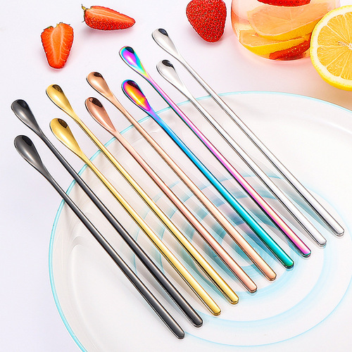 Long handle spoon 304 stainless steel stirring spoon Japanese ice spoon coffee spoon milk tea honey stirring stick bar spoon
