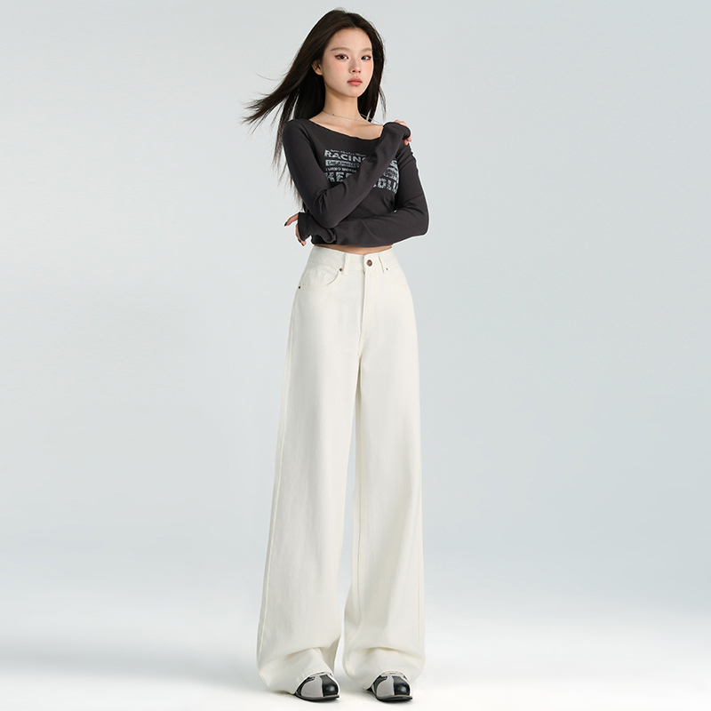 2025 High-End Drape Scimitar Pants White Silhouette Jeans for Women Petite High-Waisted Loose Straight Pants