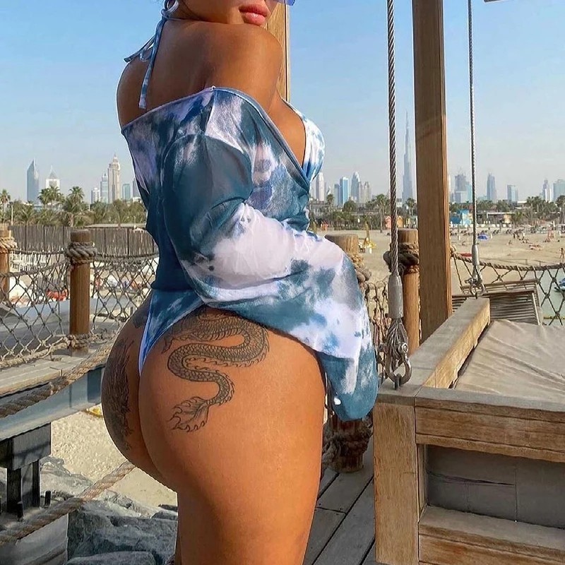 2022 Comercio exterior europeo y americano Bikini dividido de las mujeres teñido con lazo de cuatro piezas sexy bikini fábrica en stock ventas directas