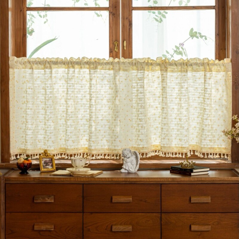 1Pc Small Daisy Short Curtain Kitchen Cabinet Curtain Rod Window Curtain Home Decoration Small Curtain Short Curtain