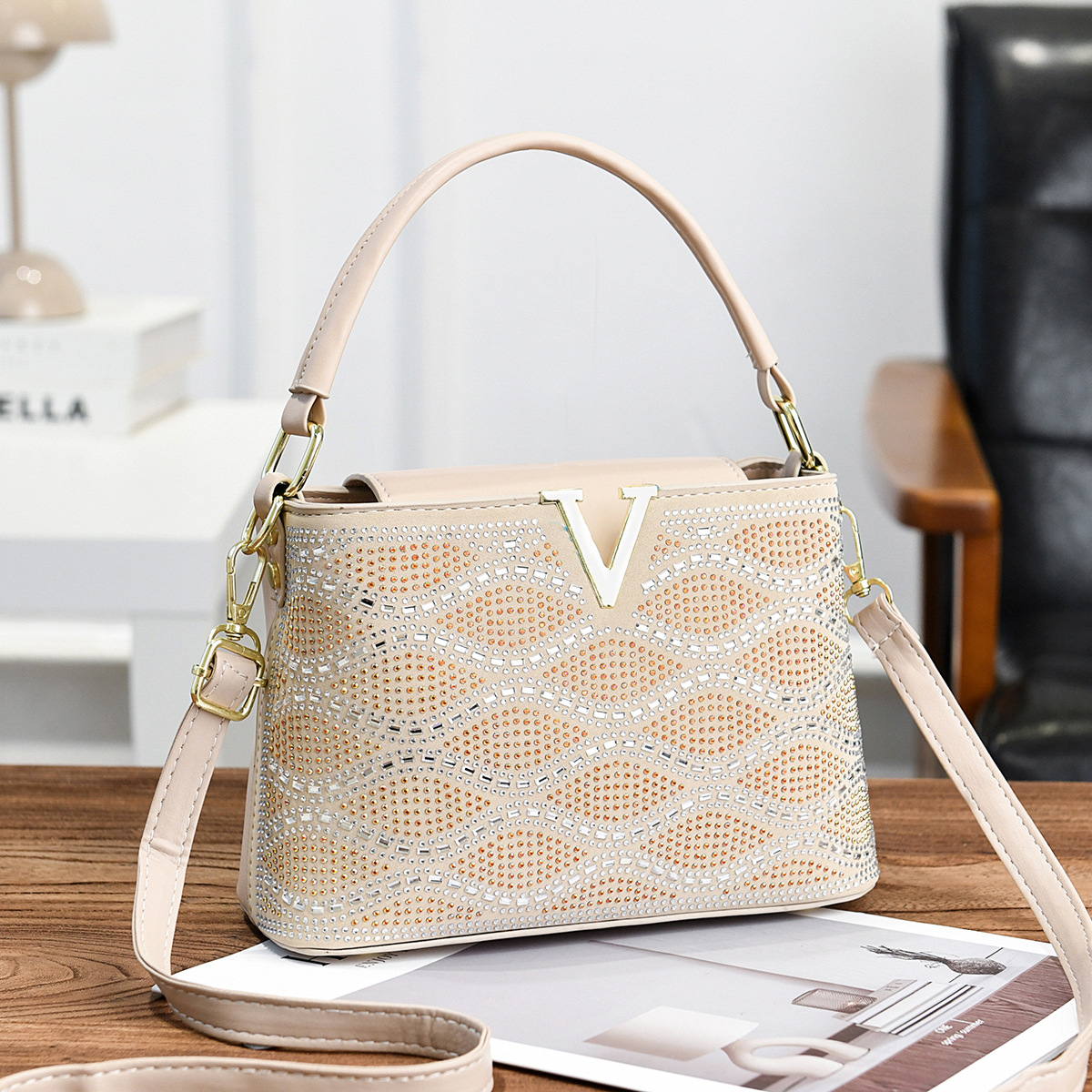 Bolso de mano a rayas universales, parche brillante, bolso de hombro universal, bolso de transporte casual de moda, bolsas transfronterizas