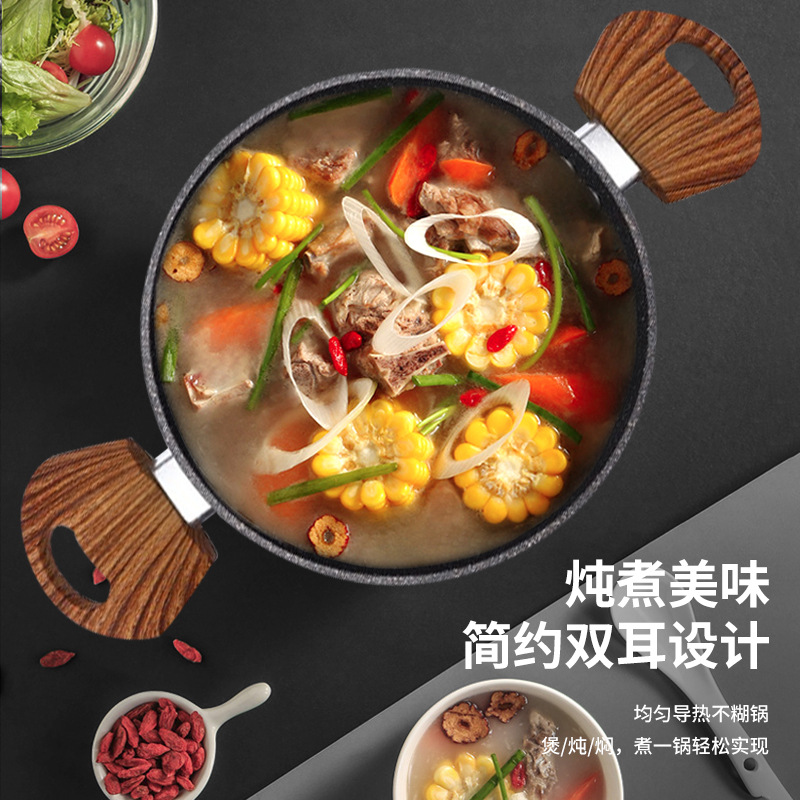 Fábrica al por mayor de piedra de maifan olla de sopa de cinco piezas traje antiadherente wok sartén combinación de olla de regalo