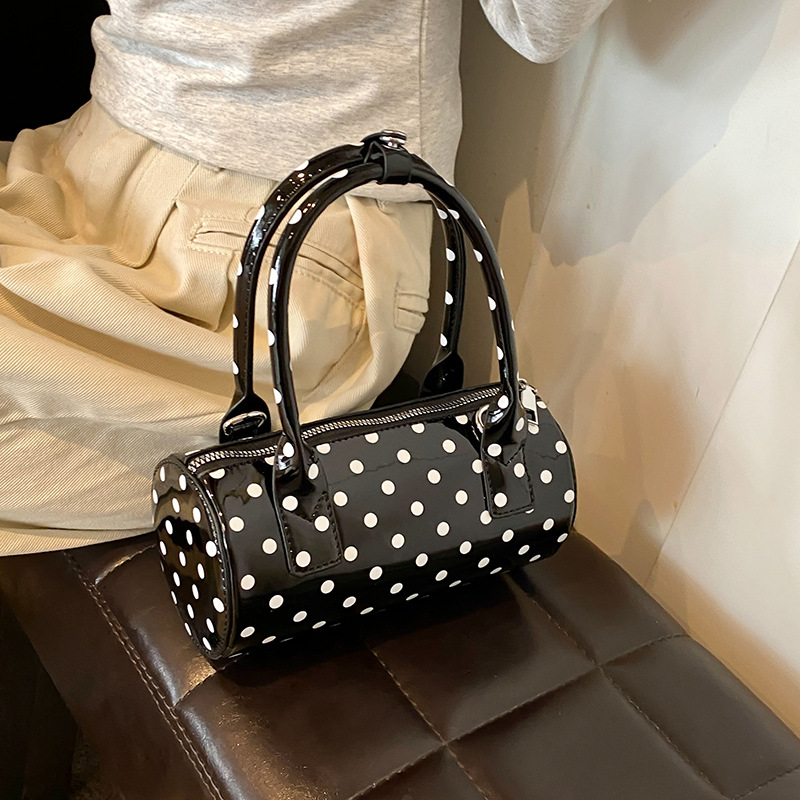 Patent Leather Polka Dot Summer Casual Boston Handbag Cute French Style Shoulder Bag For Women Wholesale - Thumbnail 3