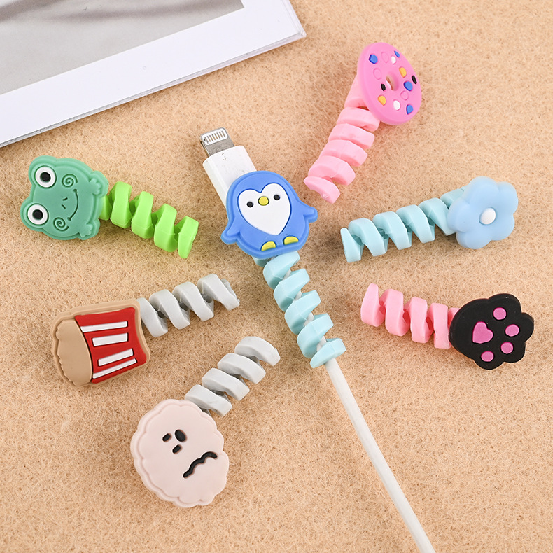 卡通螺旋数据线保护套 PVC软胶数据线断裂保护器 数据线耳机线套