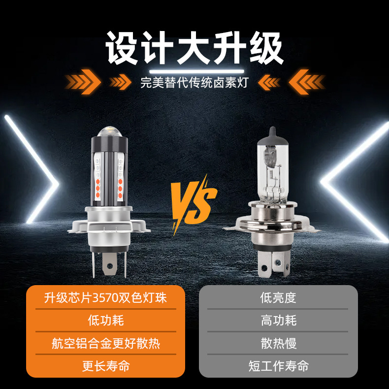 Cross-Border High-Brightness Motorcycle Led Headlight H4 Ba20D P15D White Yellow Red Blue Motorcycle Spotlight Modified Car Light