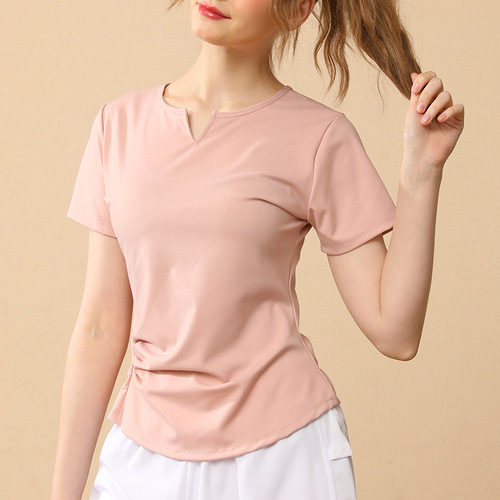 2024 New V-Neck Short Sleeve T-Shirt for Women, Summer Regular Shoulder Fit Slimming Sports Yoga Top, Fitness Quick-Dry Upshirt