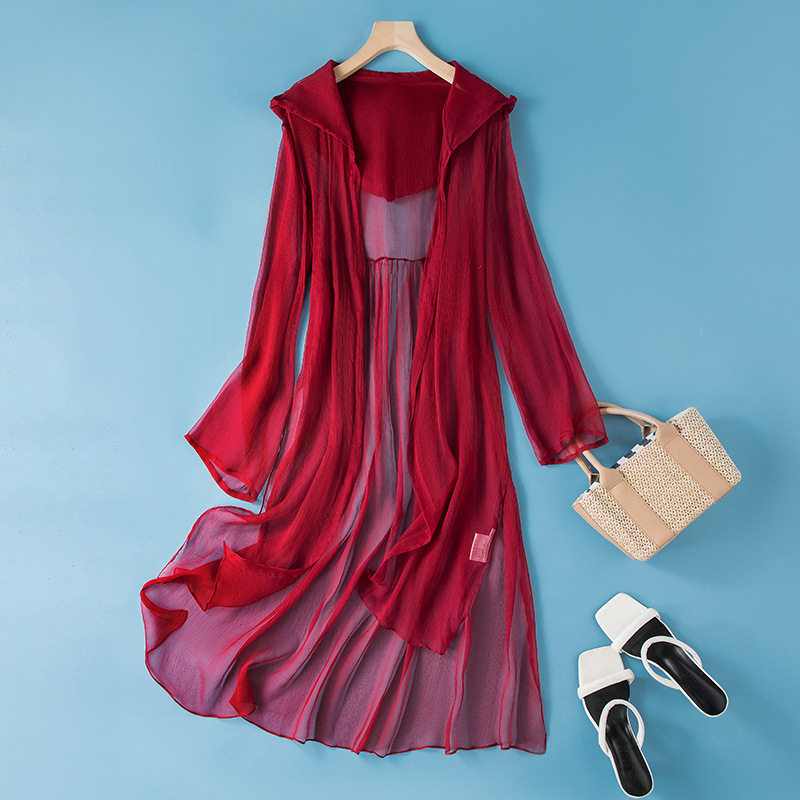 100%Silk Sun Protection Clothing For Women,Medium And Long Mulberry Silk Shawl For Summer Sun Protection,With Skirt And Outer Jacket