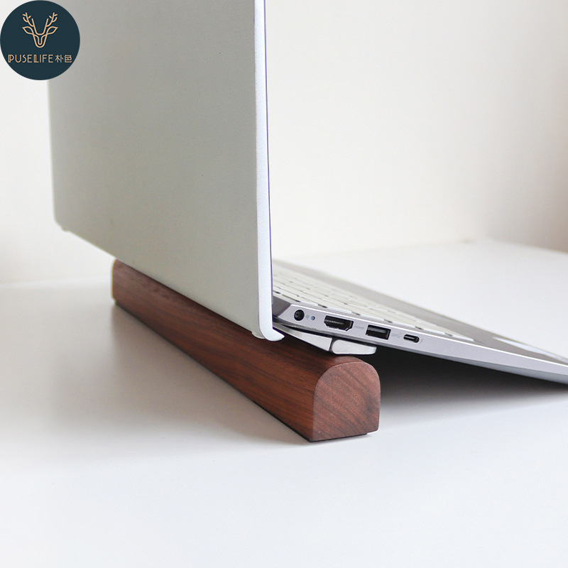 黑胡桃木笔记本电脑支架桌面倾斜托架实木增高架散热底座办公桌