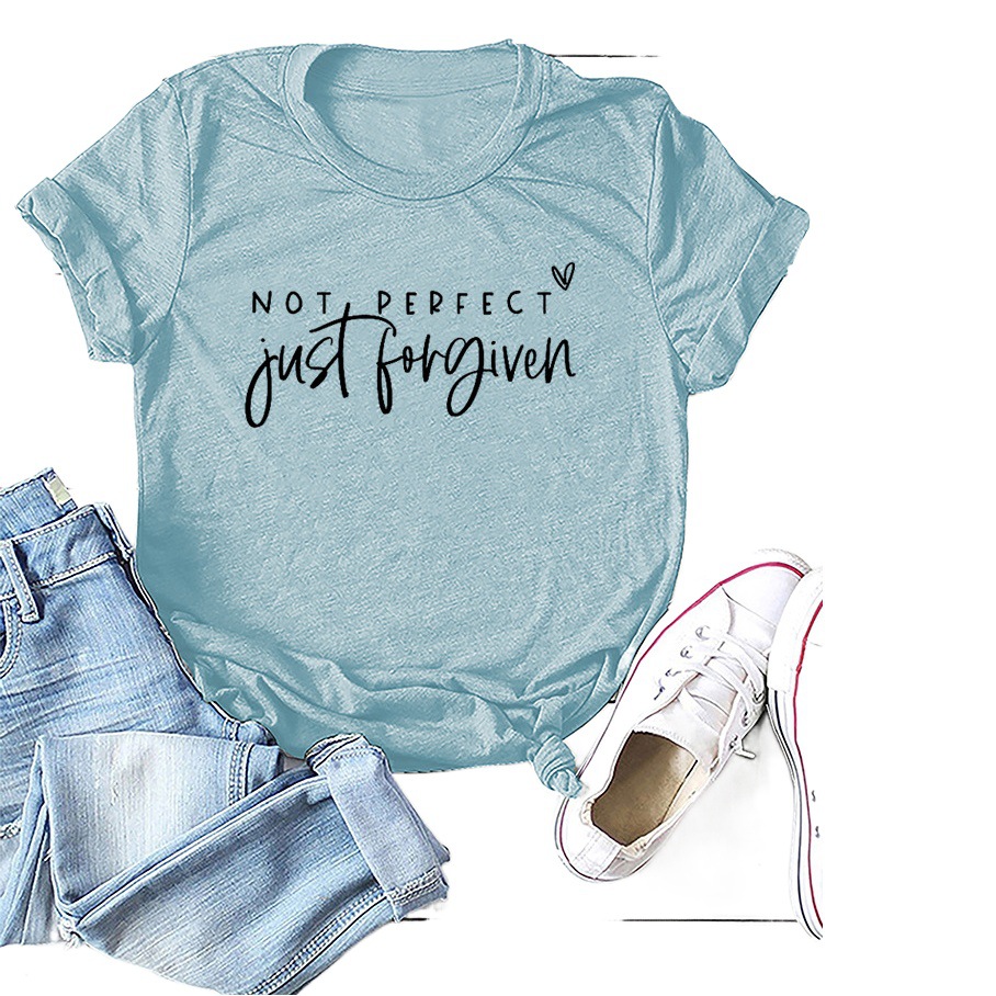 No es perfecto sólo perdonado estación independiente Comercio exterior moda casual carta suelta Camiseta de manga corta Mujer