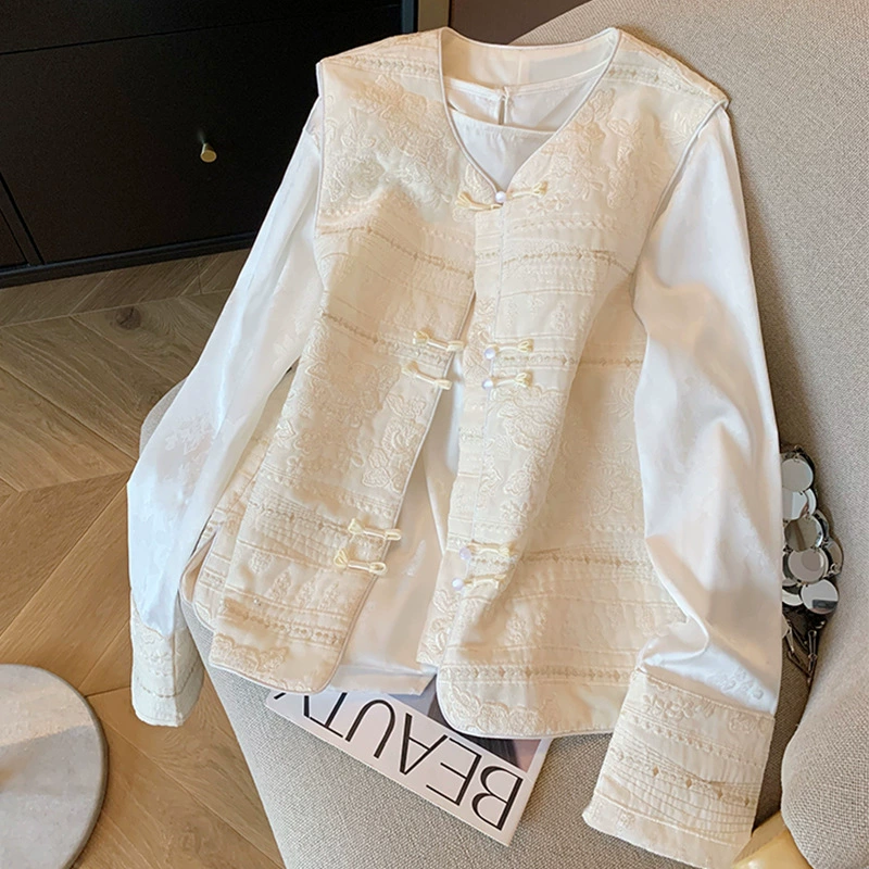 Новый китайский стиль вышивка пуговицы жилет набор женской весны 2025 новый высококачественный универсальный темпераментный набор из двух частей