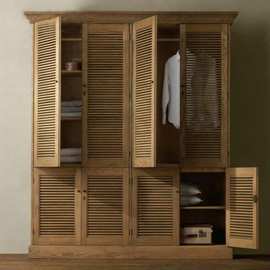 美式实木百叶门复古大衣柜法式天地锁儿童房主卧抽屉储物柜可定制